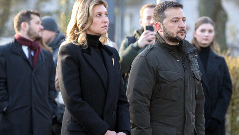 Volodymyr Zelenskyy and his spouse Olena Zelenska attend the events commemorating the 90th anniversary of the Holodomor
