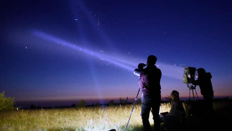 Testing searchlights in Kyiv Region, Ukraine - 29 May 2023