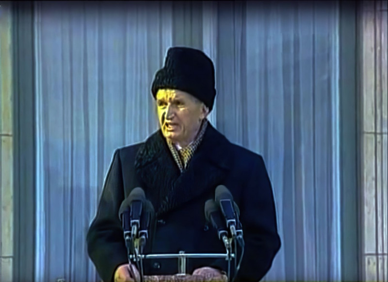 Nicolae Ceausescu’s last speech / Video capture, December 21, 1989
