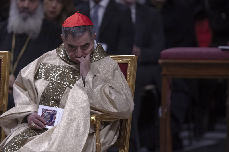 Vatican, Rome: .Cardinal Angelo Becciu attends the Christmas Eve Mass celebrated by Pope Francis in St. Peter's Basilica