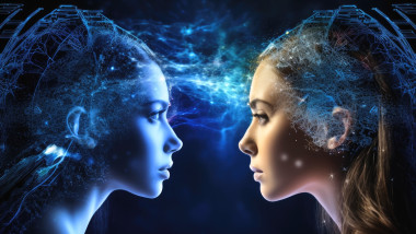 Femeie față în față cu inteligența artificială
