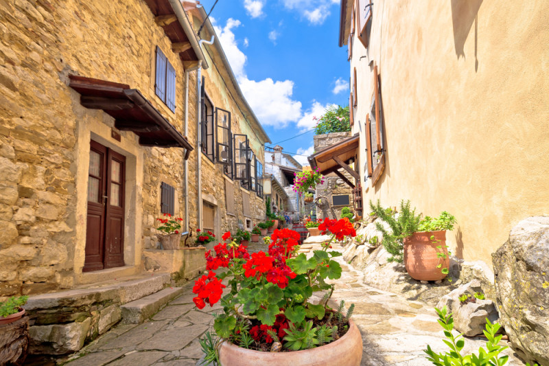 Town,Of,Hum,Colorful,Old,Stone,Street,,Istria,Region,Of