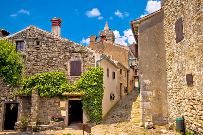 Town,Of,Hum,Old,Cobbled,Street,View,,Region,Of,Istria,