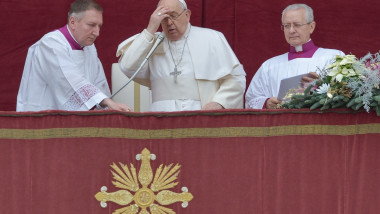 Papa Francisc, în timpul mesajului Urbi et Orbi.