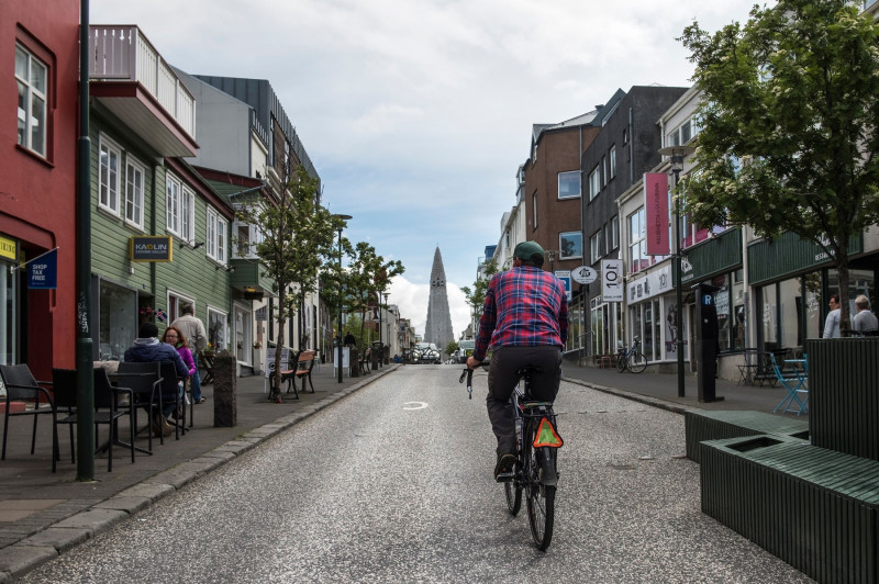 Bicyclist in Reykjavik., Reykjavik, Reykjavikurborg, iceland - 18 Jun 2018