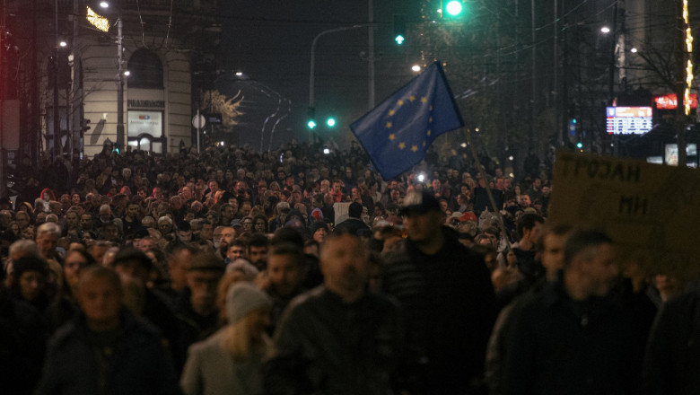 proteste serbia belgrad steag ue