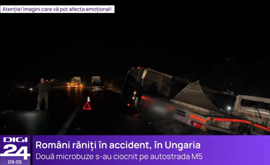 Români răniți pe o autostradă din Ungaria, după ce două microbuze s-au ciocnit puternic