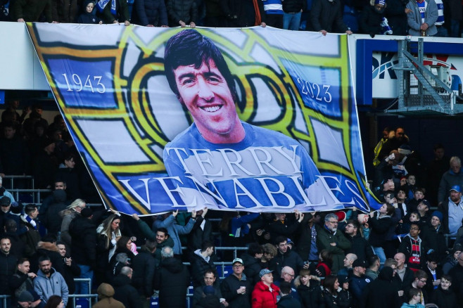 A banner is displayed by Queens Park Rangers fans in memory of Terry Venables during the Sky Bet Championship match at Loftus Road, London. Picture date: Saturday December 9, 2023.