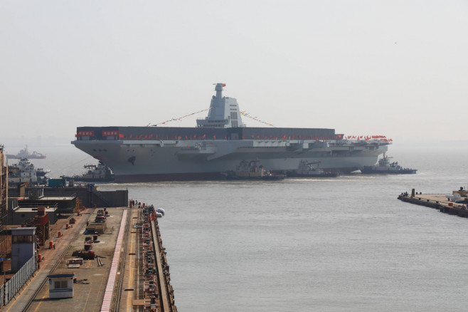 SHANGHAI, CHINA - JUNE 17: General view of the launching ceremony of China s third aircraft carrier, the Fujian, named a