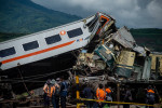 TRAIN ACCIDENT Train cars destroyed after two trains collided in Cicalengka, West Java, Indonesia January 5, 2024. Four