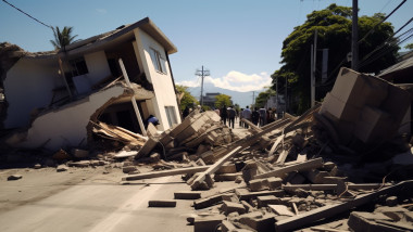 Earthquake effects. Collapses houses.