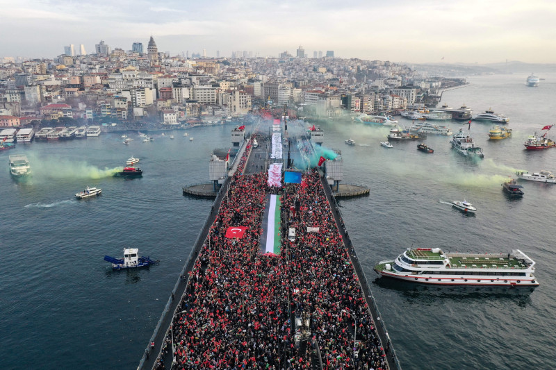 Thousands march in Istanbul for the event in support of Palestinians