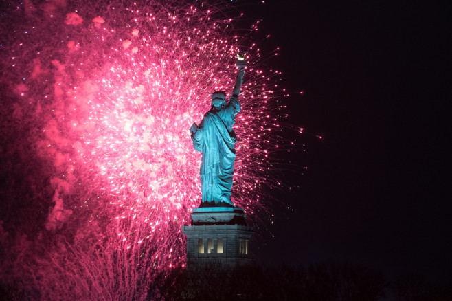 View Of The Statue Of Liberty In The City Of New York In The United States During The New Year's Eve 2024 - 01 Jan 2024