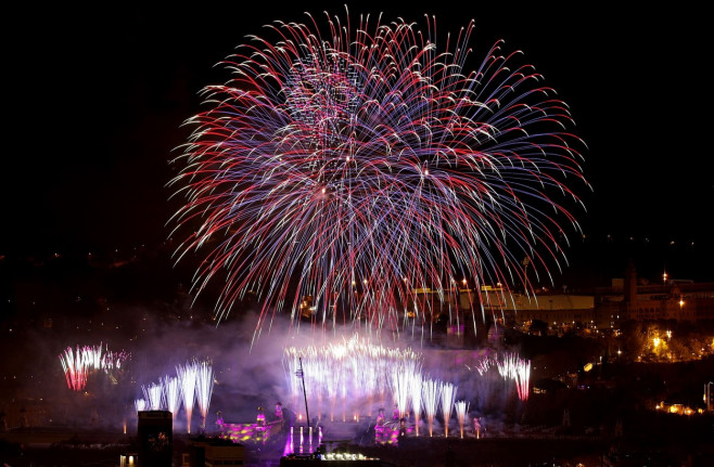 Barcelona Welcomes 2024 With Fireworks And Drones, Spain - 01 Jan 2024