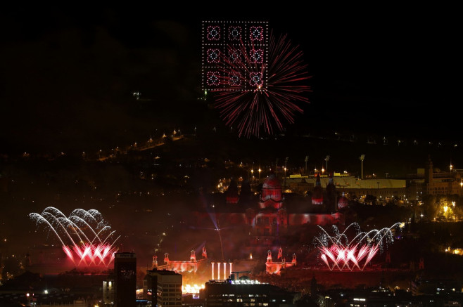 Barcelona Welcomes 2024 With Fireworks And Drones, Spain - 01 Jan 2024