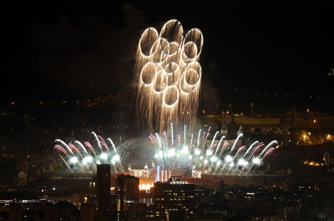 Barcelona Welcomes 2024 With Fireworks And Drones, Spain - 01 Jan 2024