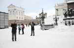 People at the Senate Square by the Helsinki Cathedral in freezing temperature in Helsinki, Finland on 3rd January, 2024.