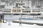 Man walks at the Allas Sea Pool in Southern Helsinki in Finland on 2nd January, 2024. Finland is experiencing cold weath