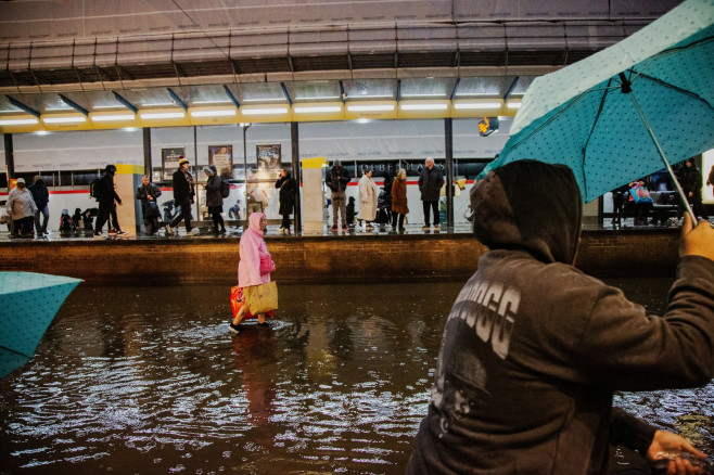 Storm Henk causes floods in Manchester City Centre.