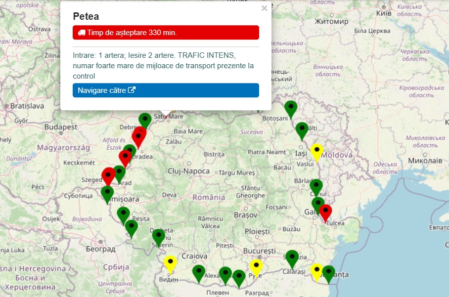 Protestele transportatorilor și fermierilor blochează puctele de trecere a frontierei. Cel mai aglomerat este la Petea