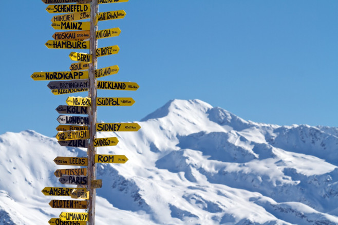 Travellers' sign in Davos, Switzerland
