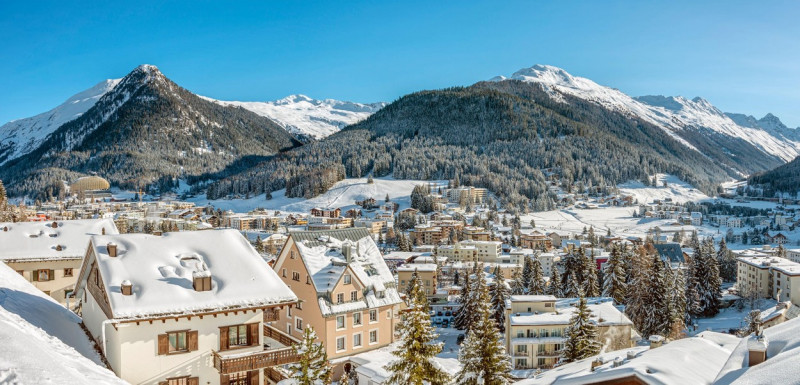 Panorama of Davos Dorf in Winter, Grisons, Switzerland