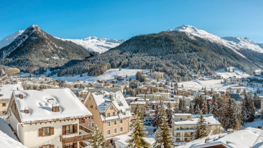 Panorama of Davos Dorf in Winter, Grisons, Switzerland