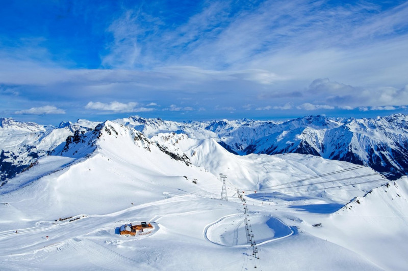 Davos mountains skiing resort switzerland from above