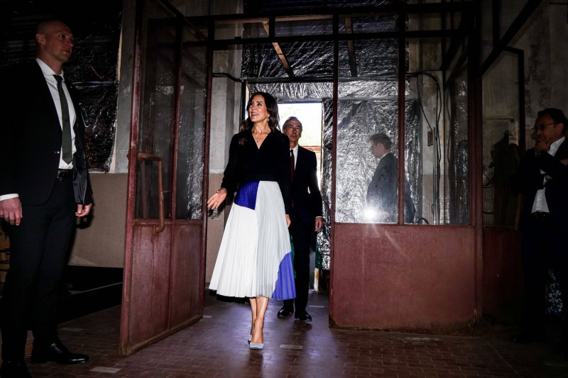 HRH the Crown Princess Mary Donaldson take a stroll inside installation "This is Denmark" during Milan furniture exhibition, Milan, Italy on April 17, 2023.