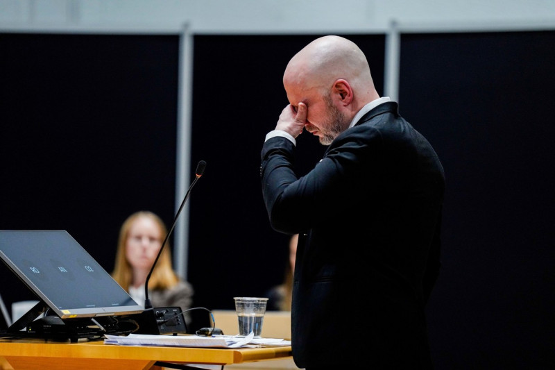 Tyristrand 20240109.Anders Behring Breivik gives his party statement on day two of the trial, where the Oslo district court hears the case concerning Breivik's prison terms and his rights under the European Convention on Human Rights. The trial takes plac