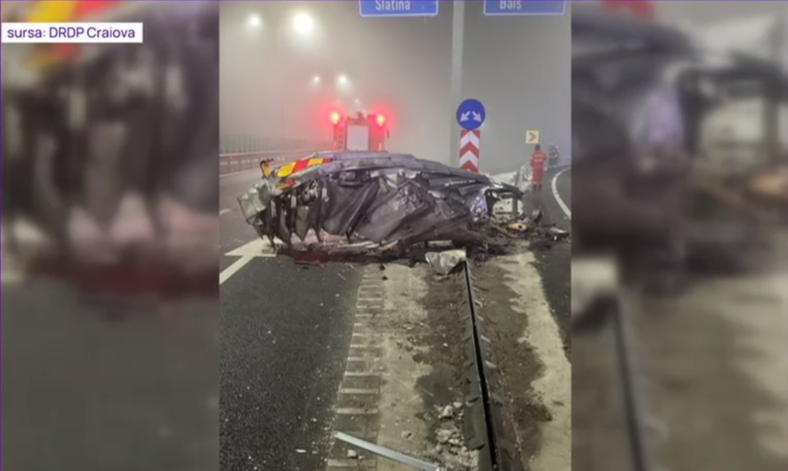 Accident la 183 km/h. Un șofer începător s-a izbit de un parapet pe drumul expres Craiova-Pitești și a scăpat doar cu răni ușoare