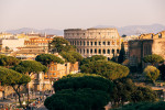 Rome skyline with Coliseum, aerial view, Lazio, Italy