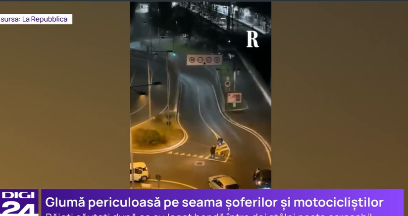 Glumă proastă în Italia. Mai mulți copii au legat o bandă între doi stâlpi într-un sens giratoriu și i-au pus în pericol pe șoferi