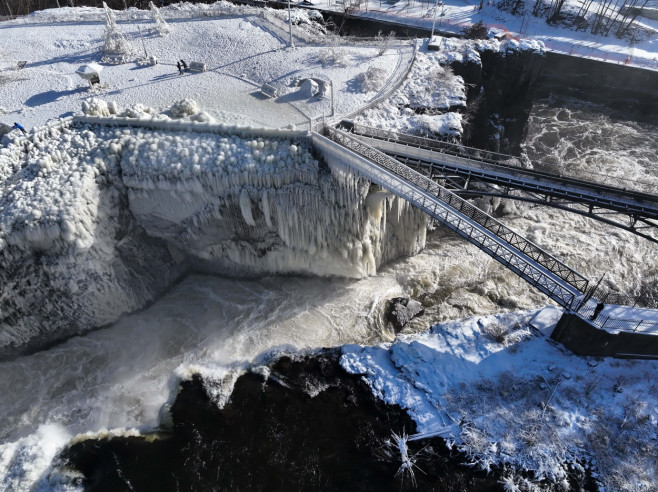 Great falls partially frozen during heavy winter in New Jersey