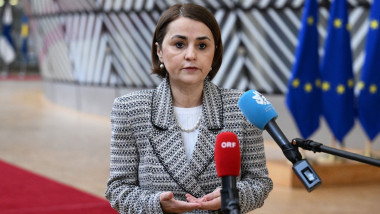 Romanian Foreign Minister Luminita-Teodora Odobescu speaks to the press
