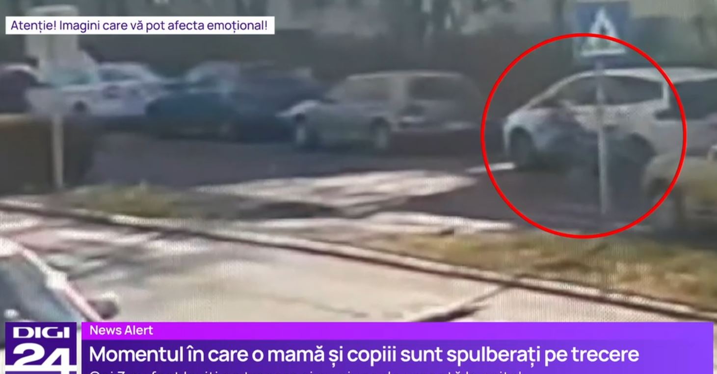 VIDEO Momentul în care o mamă și cei doi copii ai săi sunt loviți din plin pe o trecere de pietoni din Buzău