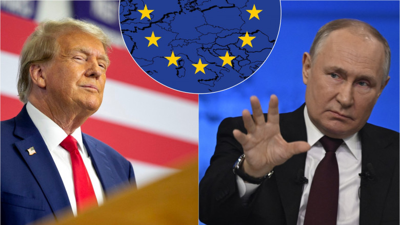 Donald Trump / Vladimir Putin / steag hartă Uniunea Europeană