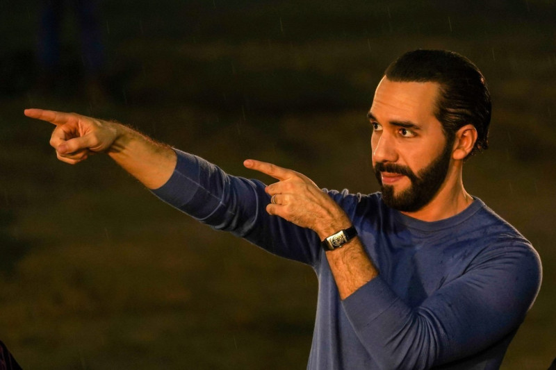 San Salvador, El Salvador. 15th June, 2023. Salvadoran President Nayib Bukele gestures during a public appearance to set the first stone for the new Rosales Hospital in the Salvadoran capital. Credit: SOPA Images Limited/Alamy Live News