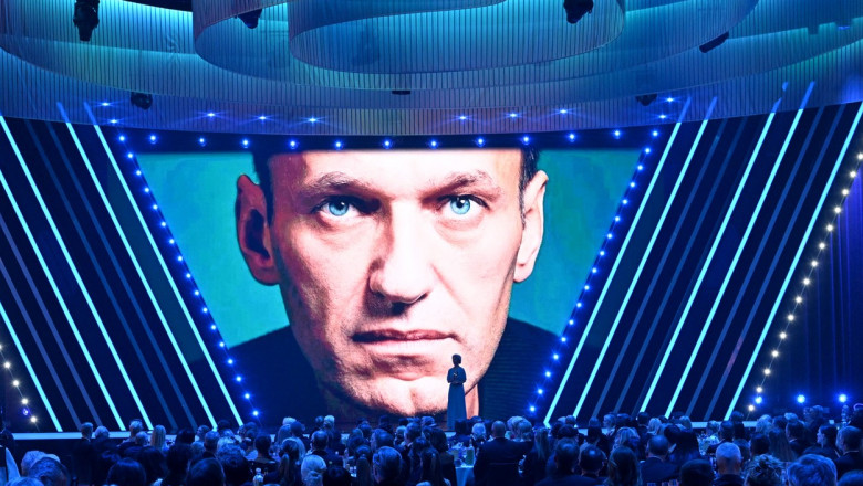 imagine cu Aleksei Navalnîi pe un ecran