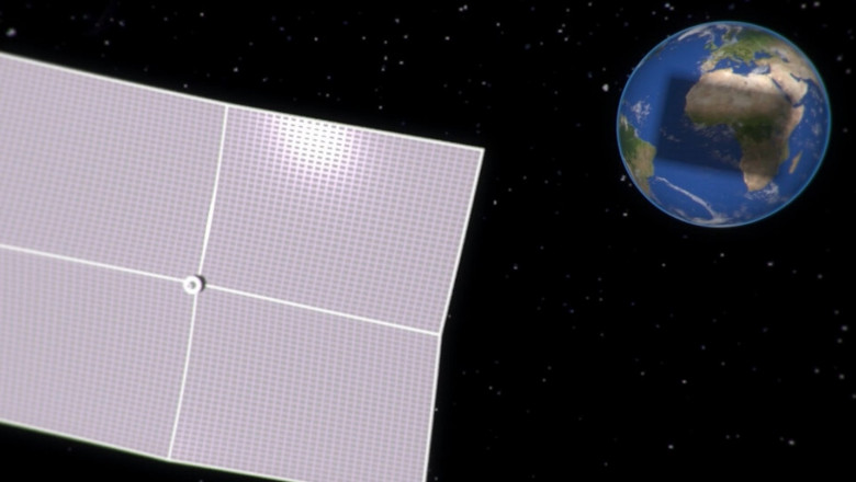 ilustrație parasolar spațial care blochează radiația solară să ajungă la Pământ