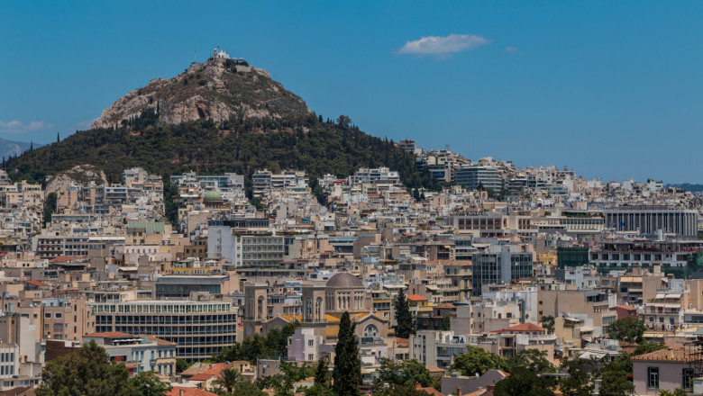 A picture of the Lycabettus hill as seen from the top of the Acropolis Museum (Athens)