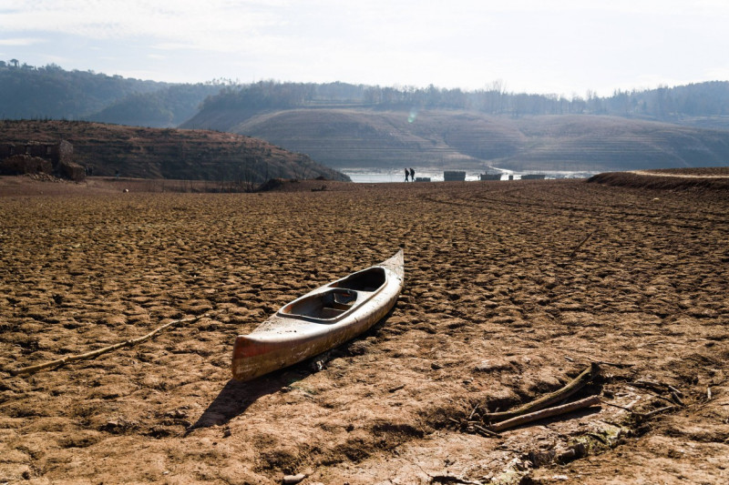 Sau water reservoir and drought in Vilanova de Sau, Spain - 2 Feb 2024