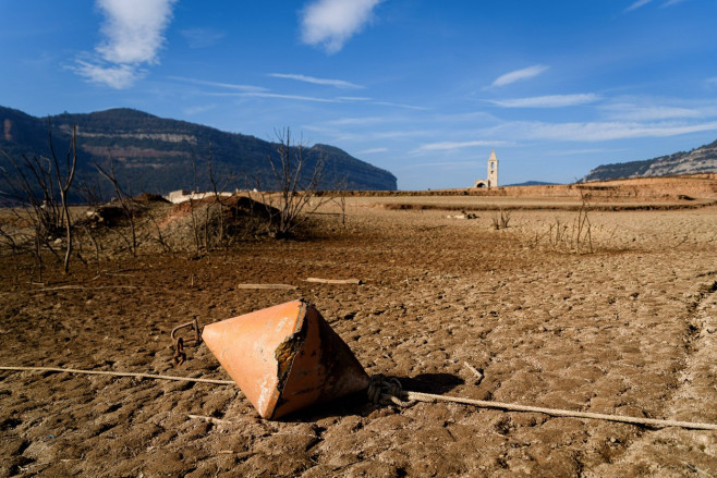 Sau water reservoir and drought in Vilanova de Sau, Spain - 2 Feb 2024