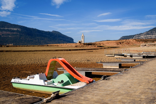 Sau water reservoir and drought in Vilanova de Sau, Spain - 2 Feb 2024