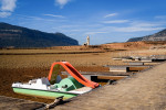 Sau water reservoir and drought in Vilanova de Sau, Spain - 2 Feb 2024