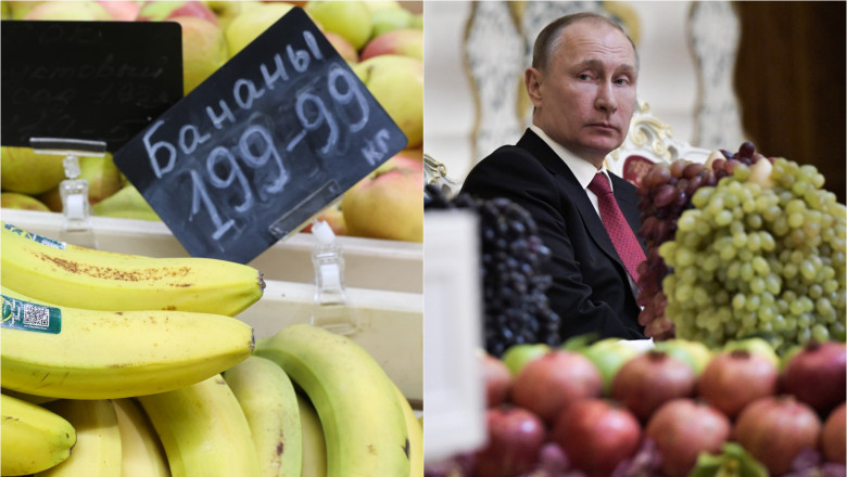 banane într-un supermarket din Rusia / Vladimir Putin înconjurat de fructe