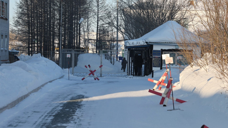 entrance to Men's high security corrective colony No 3 (aka Polar Wolf) of the Russian Federal Penitentiary Service in the village of Kharp