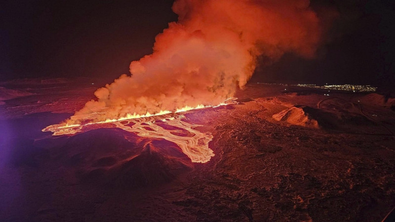 Aerial View of Iceland Sundhnukar Volcanic Eruption