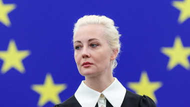 Yulia Navalnaya delivers a speech at the European Parliament in Strasbourg