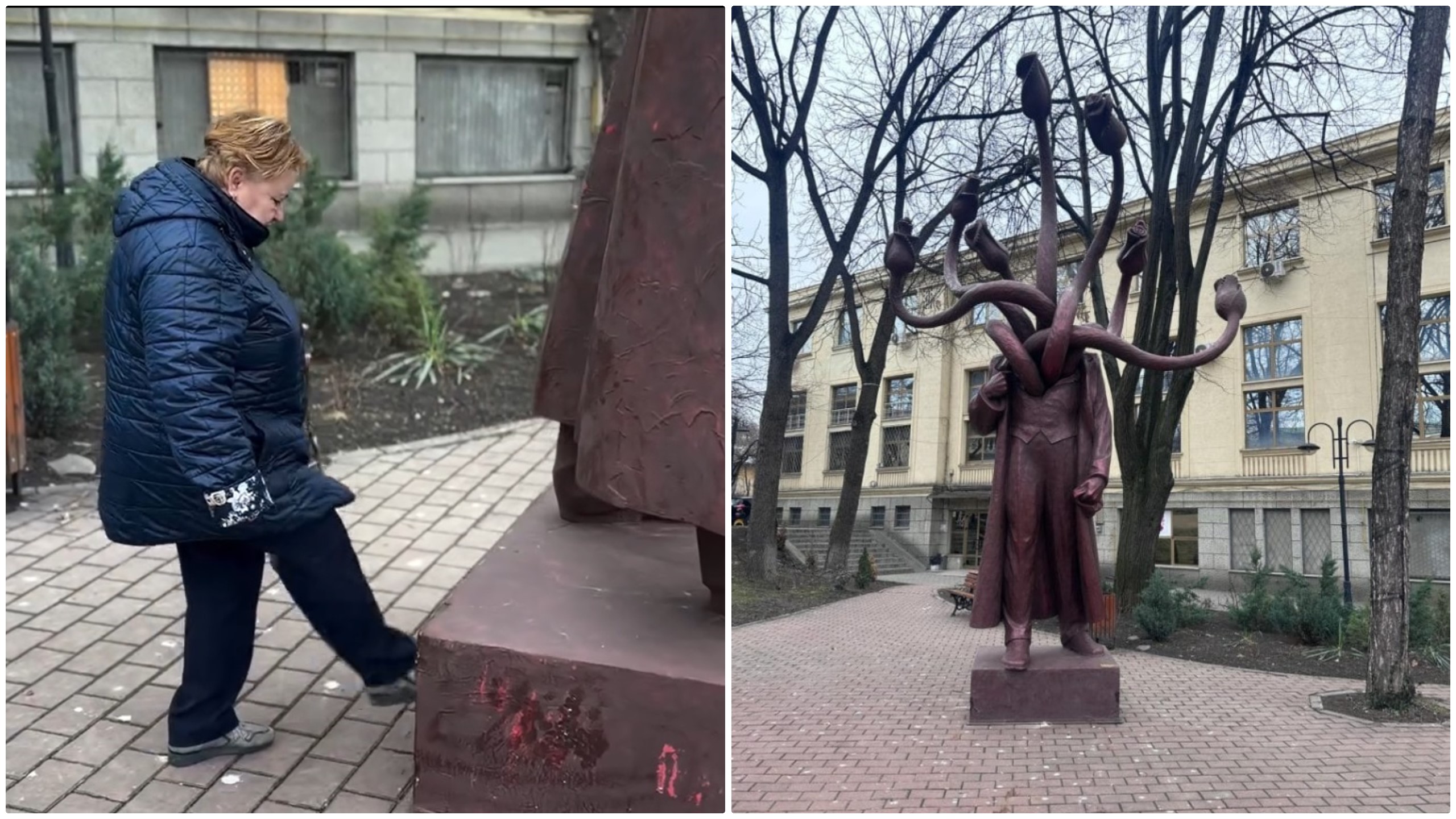 Reacţia sculptorului a cărui lucrare a fost lovită cu piciorul de o femeie la Iași: „Cred că a fost instigată”